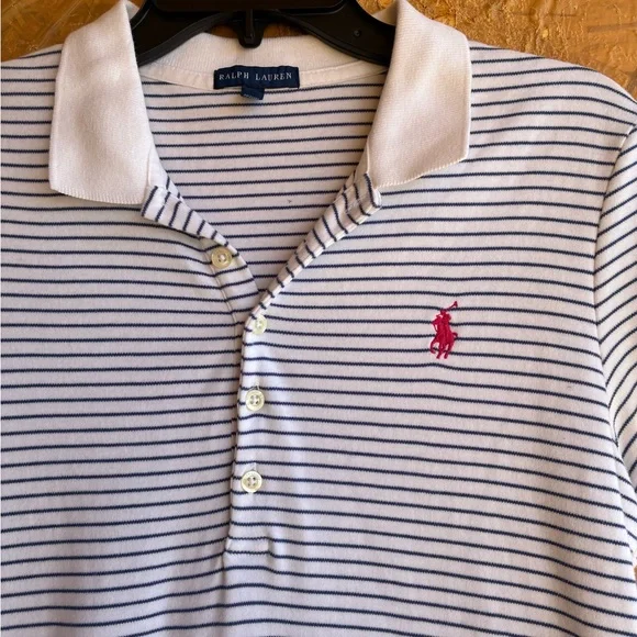 Ralph Lauren White with Navy Stripes Polo Dress with Pink Logo Size Large - Picture 4 of 7